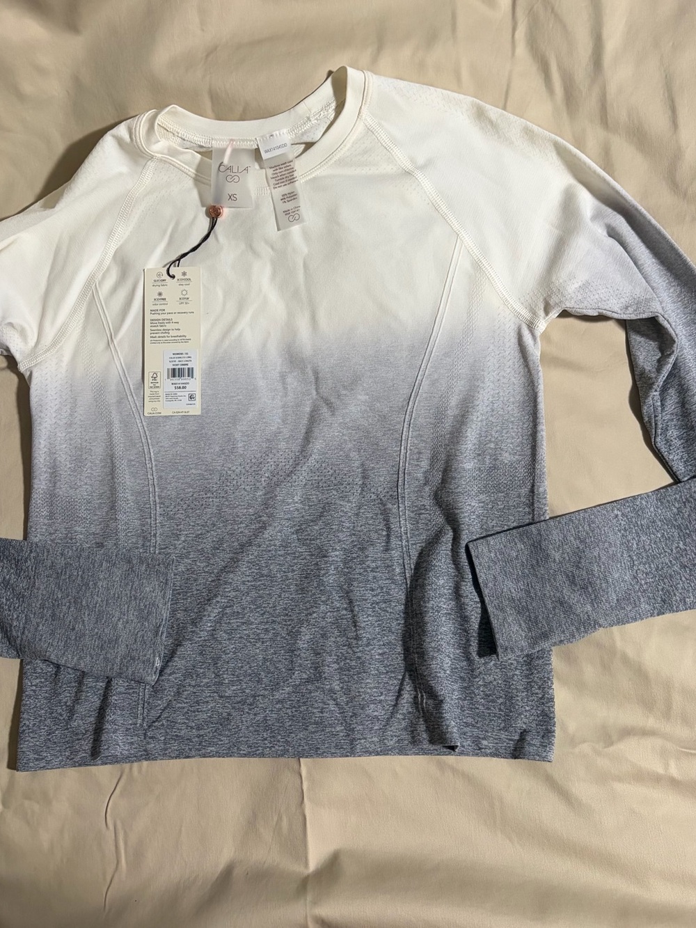 Alia Ombre Long Sleeve Tee in White and Gray